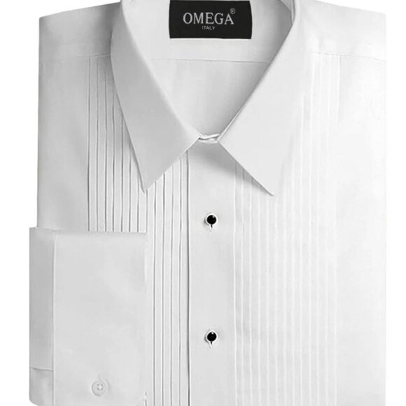 Omega Italy Men's Pleated Tuxedo Wingtip & Laydown Collar White Dress Shirt - Picture 1 of 2